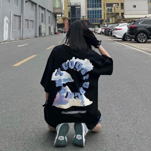 2021 summer fashion tops Womens t-shirt high street Harajuku style mountain printed Oversized short-sleeved casual loose