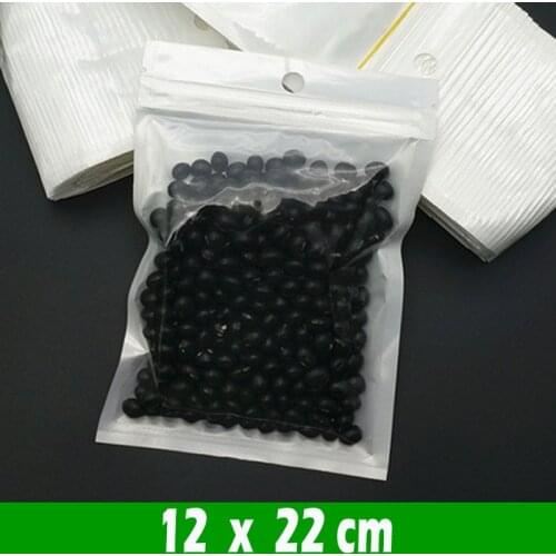 500pcs 12*22cm White Clear Zip Lock Plastic Package Bags with Zipper Self Seal Transparent Ziplock Poly Packaging Bag Hang Hole