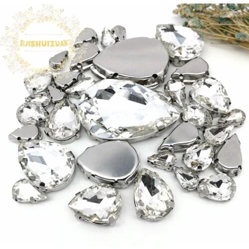 8 SIZES 35PCS Free shipping! White Water drop shape Glass Crystal sew on rhinestones with calw Diy wedding decoration