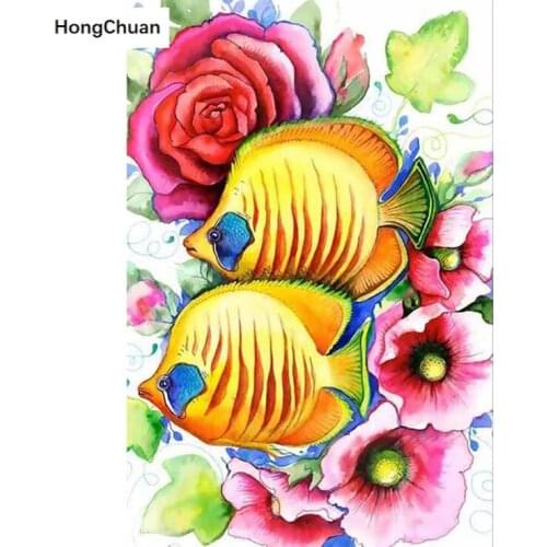 Fast delivery colorful flower fish square/rounddiamond embroiderymosaic DIY 5D diamondpainting home decorationmural cross stitch