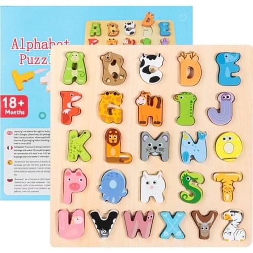 Kids Wooden 26 Letter Animal Puzzle Early Educational Children Toddler Game Toy Baby Toy Gifts