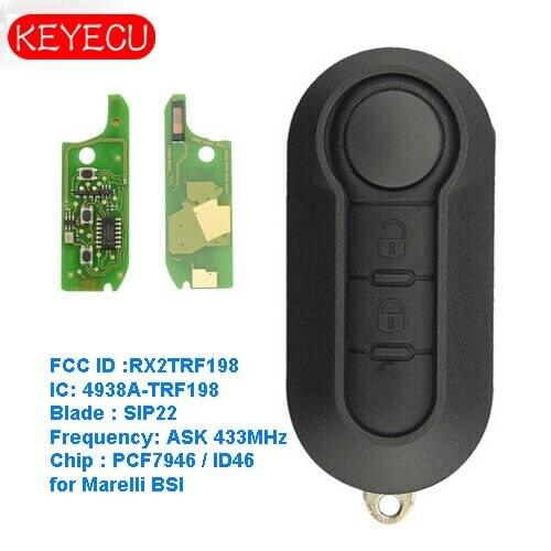 KEYECU 2B Remote Key Fob ASK 433MHz PCF7946 Replacement for Fiat 500L Ducato Marelli BSI 2010-2016 - FCC: RX2TRF198