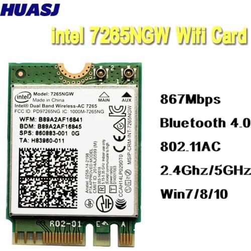 Huasj Dual band Wireless-AC 867Mbps For Intel 7265 7265NGW 802.11ac 2x2 WiFi Bluetooth BT 4.0 NGFF M.2 Wifi Network Card Laptop