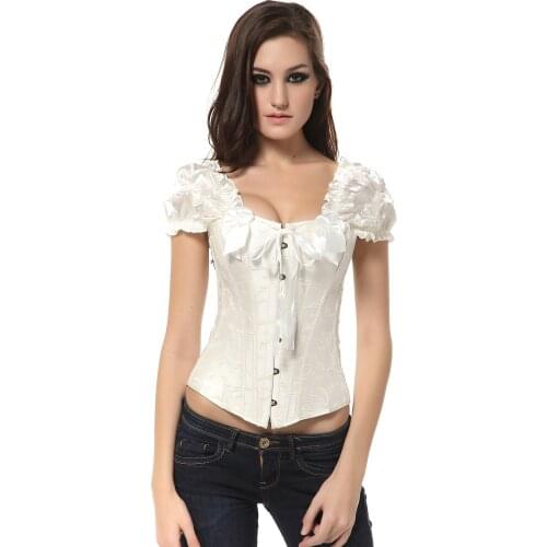 Satin Corsets and Bustiers Gothic Lace Up Vest Overbust Corsets Shoulder Straps Brocade Corselet for Women Steampunk