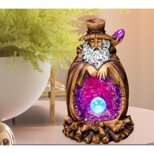 Creative Home Decor Resin Backflow Incense Burner Censer Tree God Statue with Lamp Decoration Night Light Ornaments for Teahouse