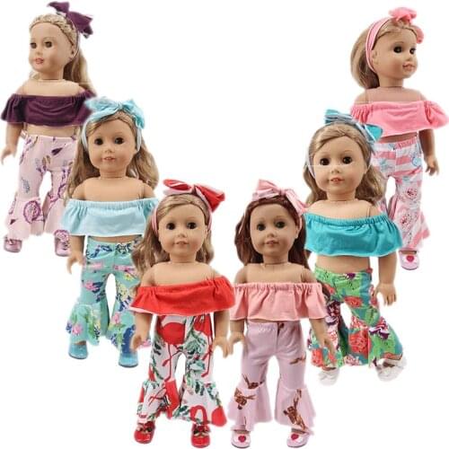 Doll Clothes Off-The-Shoulder Flared Trousers Fit 18 Inch American & 43Cm Baby New Born Doll For Our Generation Doll Daily Life