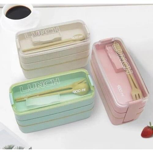 900ml Healthy Material Lunch Box 3 Layer Wheat Straw Bento Boxes Microwave Dinnerware Food Storage Container Lunchbox