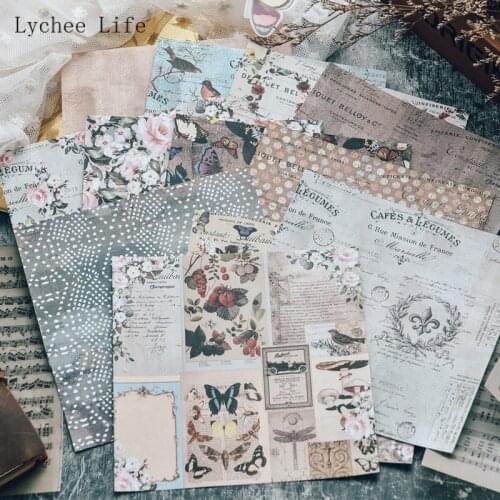 Lychee Life 12Sheets Vintage Flower Birds Scrapbooking Paper Packs Art Background Paper for Card Making Diy Scrapbook Materials