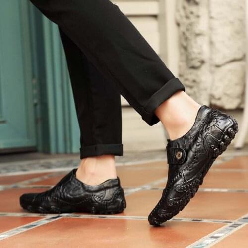 Masorini Breathable Genuine Leather Men Shoes Cow Leather Loafers Rubber Slip-On British Style High-Quality Footwear WW-298