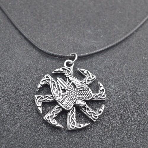 Nostalgia Slavic Kolovrat Symbol Odins Raven Viking Pendant Necklace Tibetan Jewelry Making Wicca Kolye Erkek
