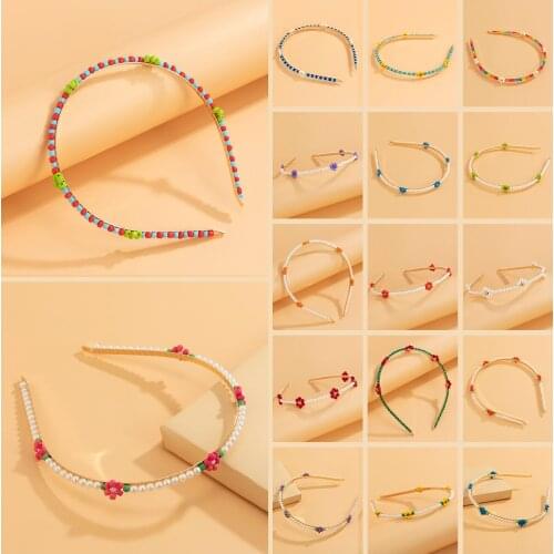 Rainbow Beads Flower Headband for Hair Women Crystal/Pearl Hairband Fashion Hoop for Hair Decoration Wedding Jewelry Accessories