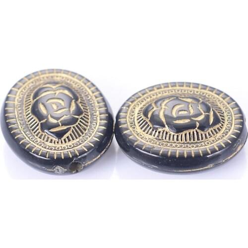 Wholesale Acrylic Flat Oval Rose Pattern Carving Plastic Loose Beads With Gold Lined Spacer Charm Antique Design Beads For DIY