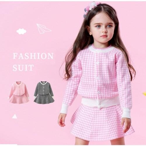 Autumn Girls Fashion Knitted Set 2021 New Korean Style Long-sleeved Clothing Childrens Sweater Cardigan+skirt Two-piece Sets