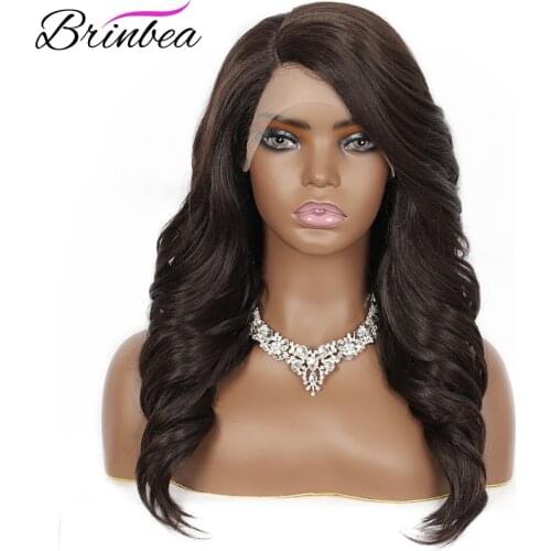 Brinbea 18 Inches Front Lace Wigs Natural L Parted Long Deep 4 light brown Lace Hair Wigs for Women