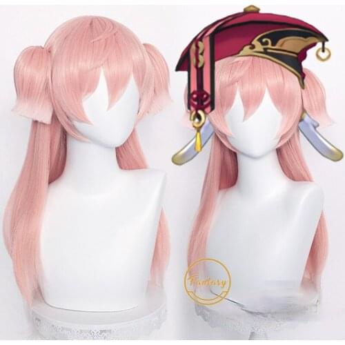 Game Genshin Impact Yan Fei Cosplay Wig Yanfei Pink Long Heat Resistant Synthetic Hair + Free Wig Cap