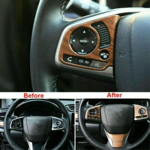 Peach Wood Grain 3X Steering Wheel Decor Trim Cover Fit For Honda CR-V CRV 2017-2019 Peach Wood Interior Bright Stripe Patch