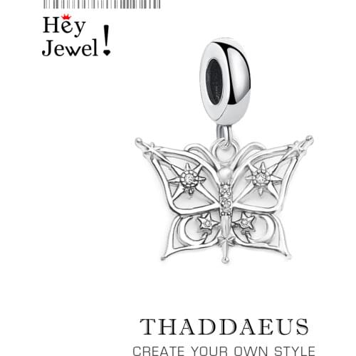 Charm Pendant Magic Butterfly Star & Moon 2021 Europe Style Cosmic Energy Gift Pure Sterling Silver 925 Fits Bracelet Bangles