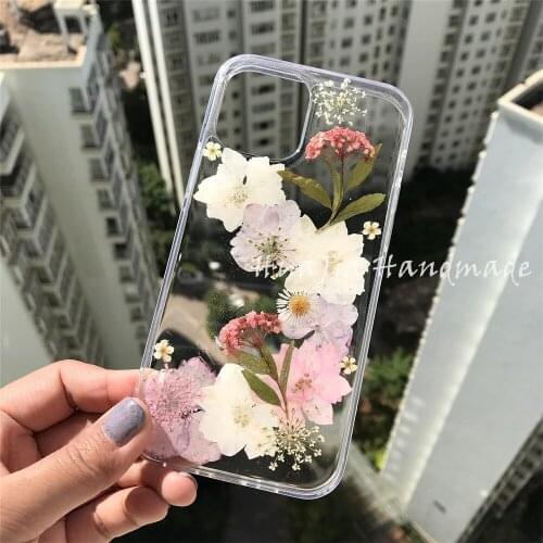 Real Flower Clear Case For iPhone 12 Pro Max 11 X s XR XsMax,Transparent Case For SE2020 7 8 Plus 6 s Soft Cover for women girl