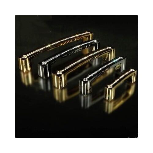 128mm luxury diamond furniture decoration handle crystal kitchen cabinet wardrobe door pull handle golden silver dresser pull 5"