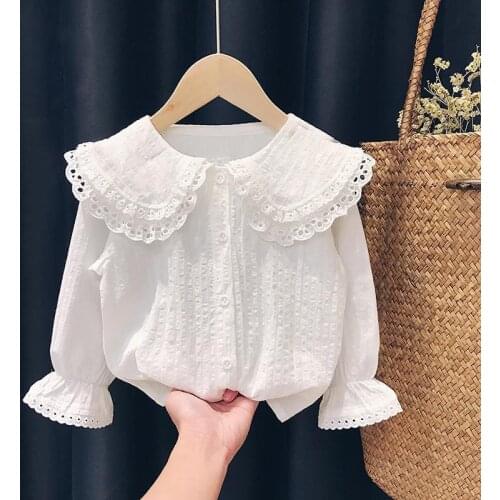 Girls shirt spring and autumn girl baby shirt cardigan little girl Korean long-sleeved shirt childrens clothing