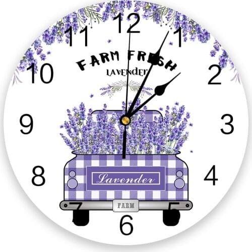 Modern Wall Clock Rural Style Lavender Truck PVC Wall Clock Home Decor Bedroom Silent Oclock Watch Wall for Living Room