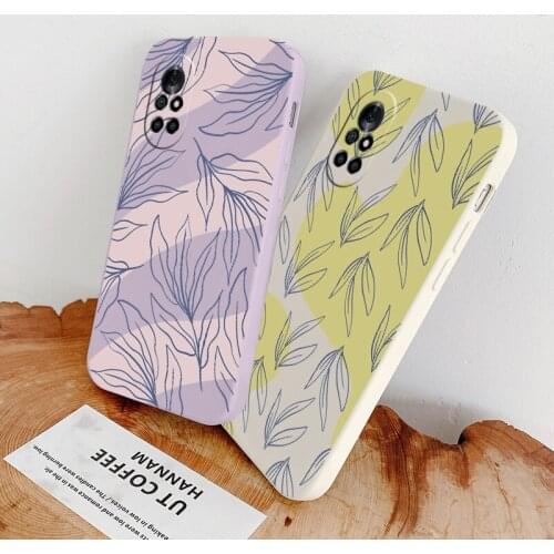 Contracted The Leaves Liquid Silicone Case ForHuawei Nova 8 7 Pro SE 6 SE 5 Pro 5Z 5I 5Ipro 5T 4 4E Ultra Thin Phone Back Cover