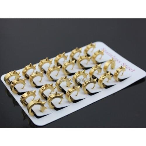 Jewelry Wholesale 12pairs Quality Unisex PUNK Style Hiphop Stainless Steel Gold Rivet Piercing Hoop Earrings ME145