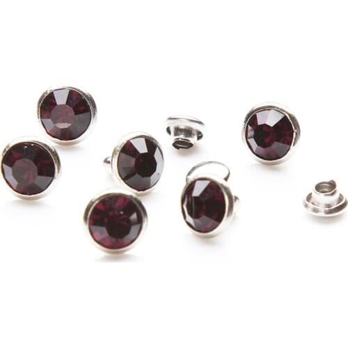 100Sets 6mm&8mm Amethyst Crystal Rhinestone Rivets Studs Silver Metal Base for Clothing Bag Leathercraft Rivet