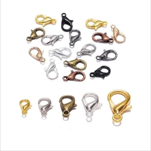 50Pcs/lot 12x6mm 10x5mm 14x7mm 16x9mm 21x11mm gold silver black Lobster Clasp Hook for DIY Necklace Bracelet Jewelry Making