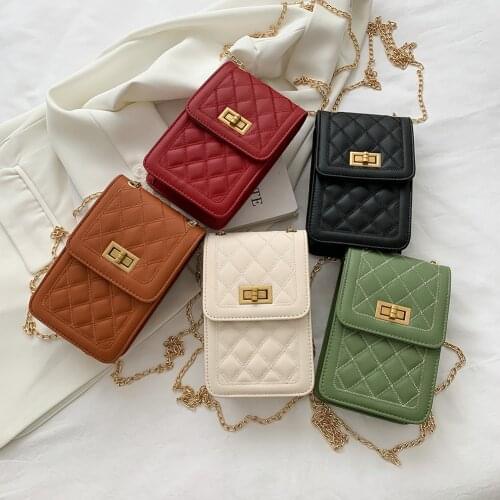 Fashion Lattice Pattern Women Solid Color Crossbody Bags Small Purse Phone Bags Retro PU Leather Ladies Shoulder Messenger Bags
