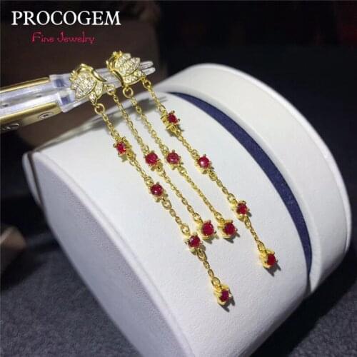 New Natural RED Ruby long Drop Earrings for Women Party wedding Real gemstones Fine jewelry Certificate 925 Sterling Silver #776