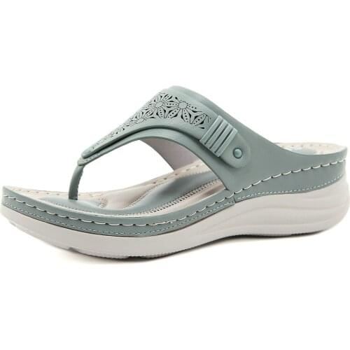 SIKETU Brand 2021 Original New Summer Flip Flop Retro Slides Round Toe Floral Shoes Casual Womens Wedge Shoes Beach Antiskid