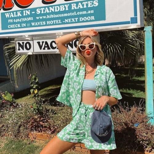 2021 Casual Knit Lounge Wear Women Tracksuit Summer Shorts Set Green Plaid Shirt Tops And Mini Loose Shorts Two Piece Set