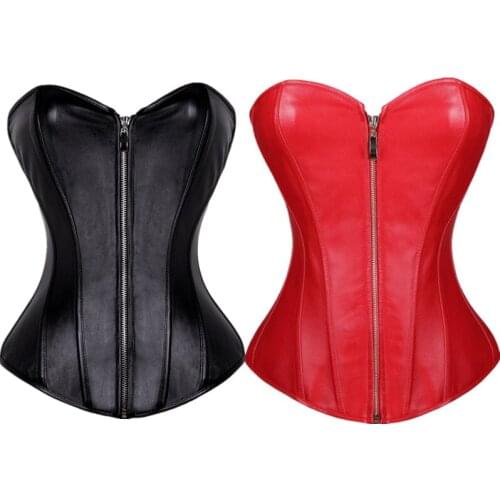 S-6XL Sexy overbust Corset Faux Leather Steampunk Corsets and Bustiers Zipper Gothic Sexy Lingerie Body Shaper Slimming top