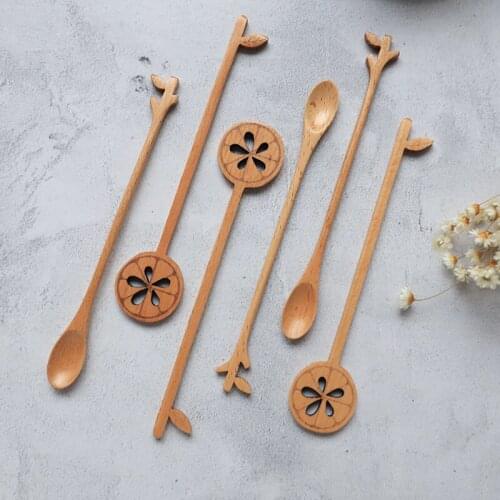 1Pcs Japanese Style Wooden Spoon Stirring Stick For Milk Coffee Honey Long Handle Teaspoon Cutlery Home Kitchen Accessories
