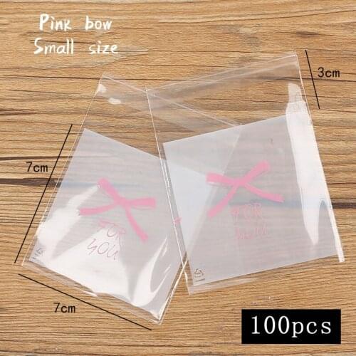 100pcs/lot Snack Food Packaging Bag Pink Bow On White Simple Life Wedding Party Homemade Cookie Wrap Ziplock Biscuit Candy Bag