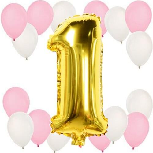 17pcs/set 1st Girl Happy Birthday Party Pink White Latex Ballon Baby Shower Newborn Girl Baby Birthday Party Decoration Supplies