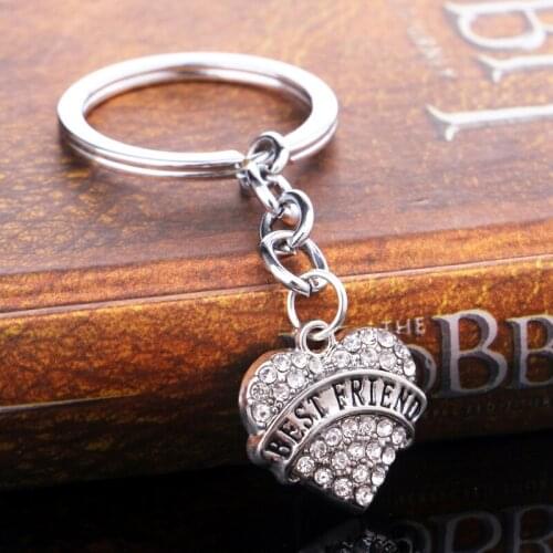 36PC Best Friend Keyrings Clear Crystal Rhinestone Charm Heart Pendant Keychains Women Men Best Friend Jewelry Gifts Accessories