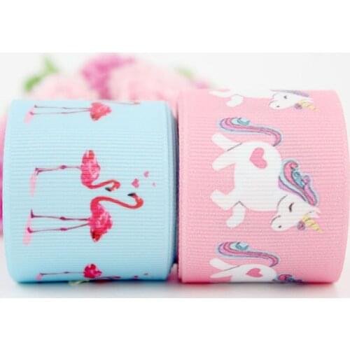 38mm cartoon flamingo unicorn printed grosgrain ribbon animals pattern handmade hair band fabric christmas decorative ribbons