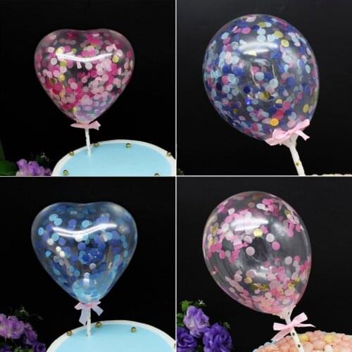 5pcs/lot 5 Inch Transparent Balloons with Stick DIY Dessert Confetti Ballons Cake Decor Engagement Birthday Wedding Party Supply