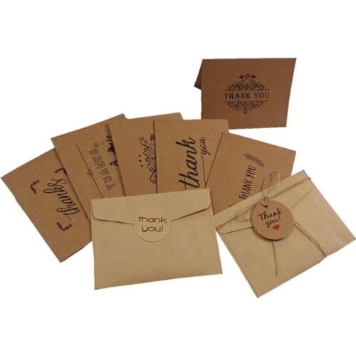 6 Set Vintage Kraft Thank You Greeting Card Envelope Sticker Birthday Card Set For Wedding Invitation Envelope Gift Envelope