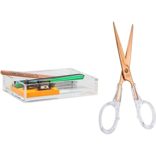 Acrylic Gold Scissors and Memo Pad Note Holder Fits 4 x 6 Inches Note Paper stationery by Draymond Story