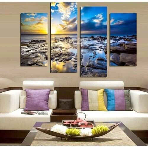 New 4pcs/set DIY diamond painting cross stitch sunset seascape full square 5D diamond embroidery diamond mosaic painting crafts