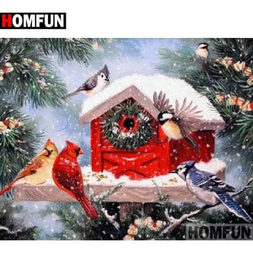 HOMFUN Diamond Painting "Bird house Snow scene"Cross Stitch Custom Photo Diamond Embroidery Square Round Drill Home Decor A27828