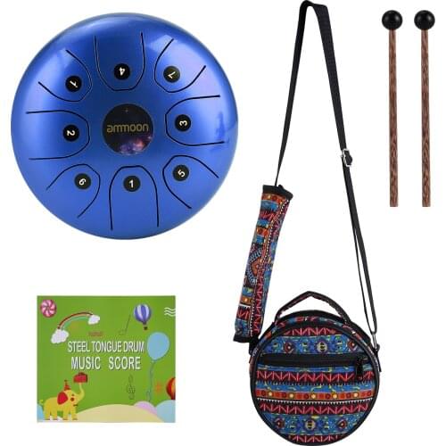 Ammoon 5.5 Inches Mini Steel Tongue Drum 8 Notes C-Key Hand Drum Steel Pocket Drum with Mallets drum Percussion Instrument