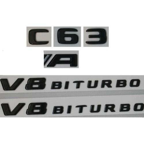 Gloss Black Letters C63 FOR AMG V8 BITURBO Emblems Badges for Mercedes Benz W205