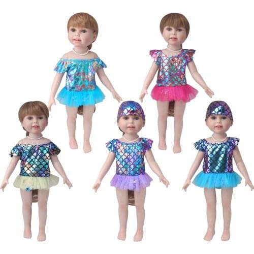 18 inch Girls doll swimsuit A shiny bathing suit dress American newborn skirt Baby toys fit 43 cm baby dolls c883