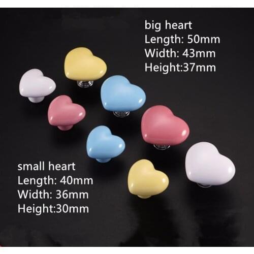 LCH 40 50MM Colored Ceramic Heart Shaped Knobs Children Cabinet Knobs Cartoon Drawer Knob Cupboard Knobs Door Pull