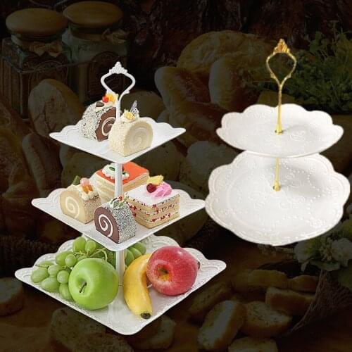 2 Tier Plastic Cake Stand Afternoon Tea Wedding Plates Party Tableware Bakeware Cake Shop Three Layer Cake Rack Storage Tray