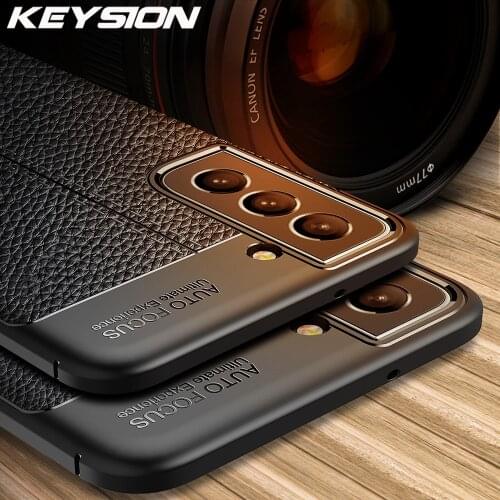 KEYSION Shockproof Case For Samsung S21 FE S21 Ultra 5G leather texture soft silicone Phone back cove for Galaxy S21Fan Edition